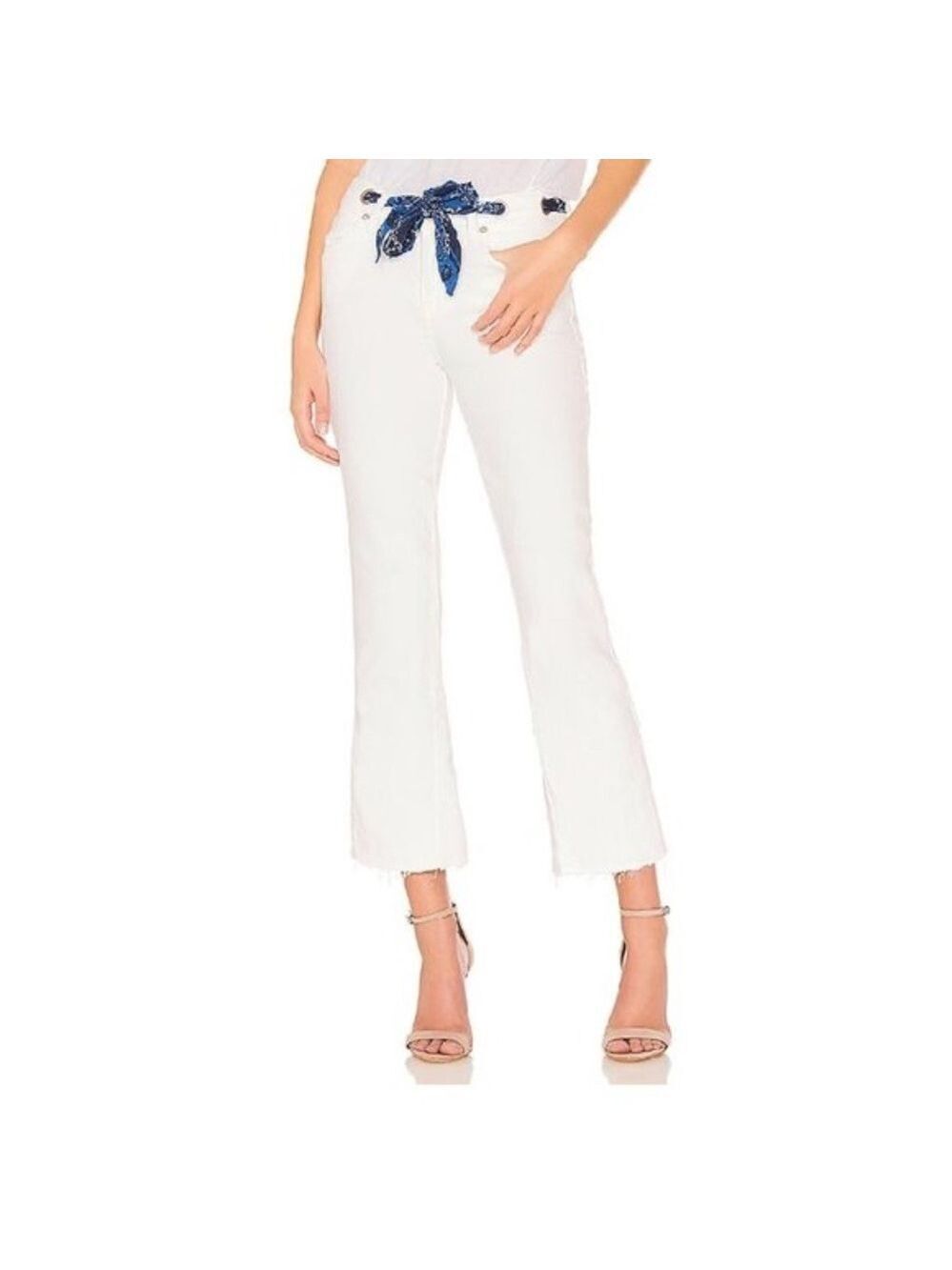 FREE PEOPLE Belt Our Crop Bootcut Jeans In Ivory
